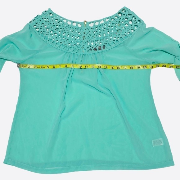 UMGEE Chiffon Crochet Turquoise Blouse Size Large - Picture 4 of 11